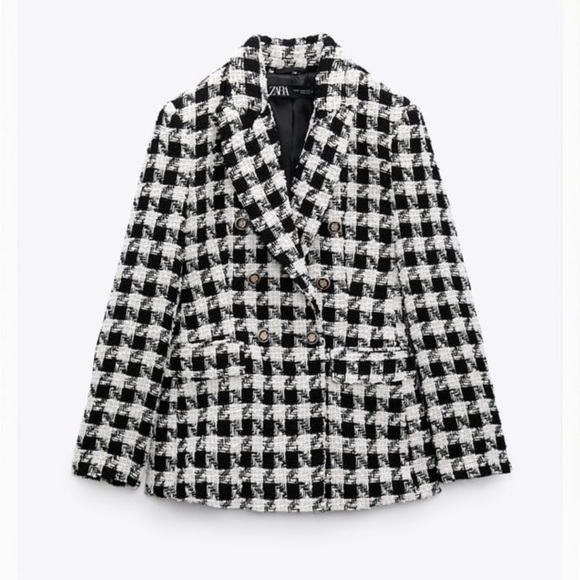 Zara Jackets & Coats Nwt Zara Textured Houndstooth Checkered Blazer